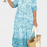 Vestido Floral Bohemio Elcira con Escote en V y Volantes