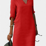 Vestido Elowen con escote en V y mangas tres cuartos