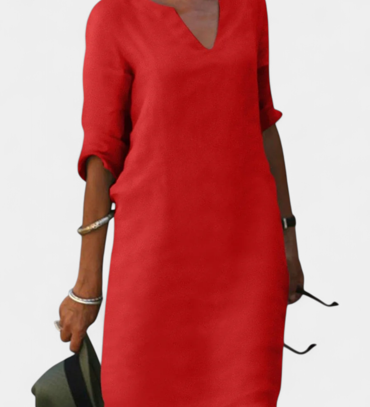 Vestido Elowen con escote en V y mangas tres cuartos