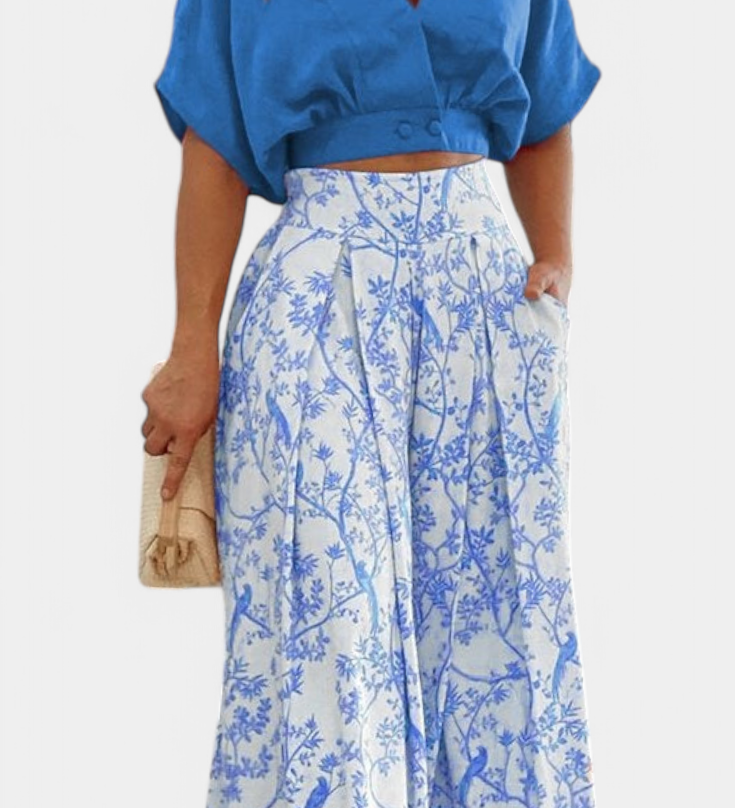 Olivia Conjunto Boho de Cuello en V y Pierna Ancha