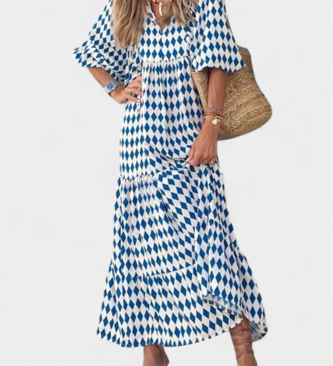 Vestido Aroa Boho con Estampado Artístico y Silueta Fluida