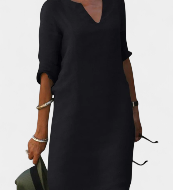 Vestido Elowen con escote en V y mangas tres cuartos
