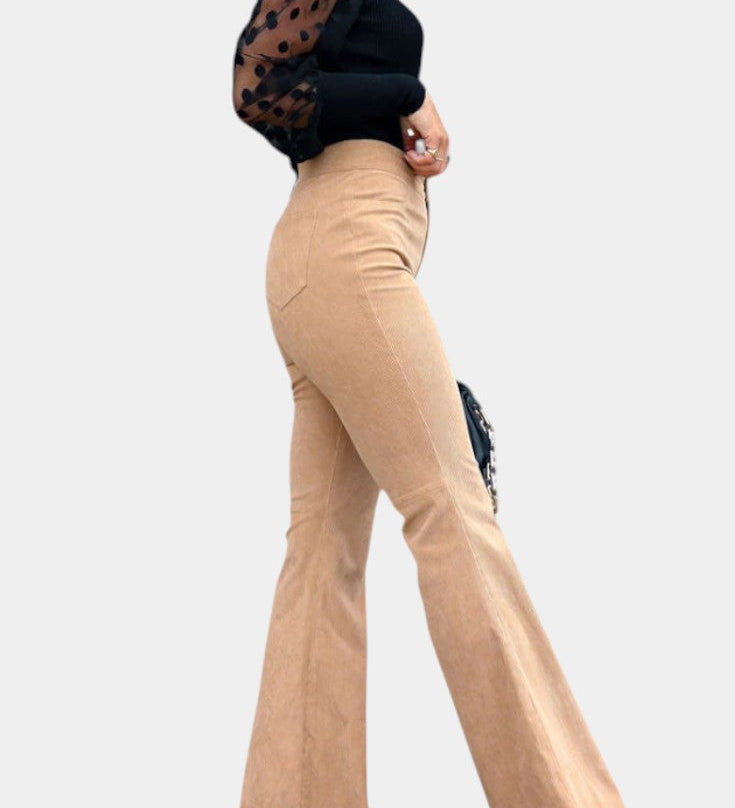 Kiara Pantalones de Terciopelo de Pierna Ancha de Cintura Alta