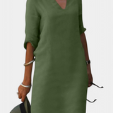 Vestido Elowen con escote en V y mangas tres cuartos