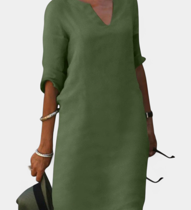 Vestido Elowen con escote en V y mangas tres cuartos