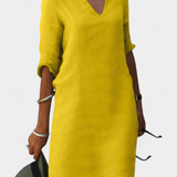 Vestido Elowen con escote en V y mangas tres cuartos