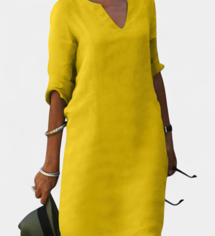 Vestido Elowen con escote en V y mangas tres cuartos