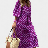 Vestido Aroa Boho con Estampado Artístico y Silueta Fluida