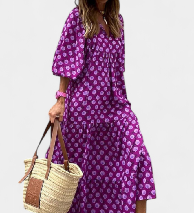 Vestido Aroa Boho con Estampado Artístico y Silueta Fluida