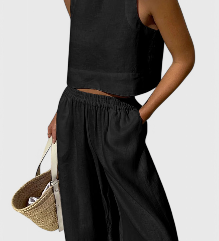 Avelina Conjunto Minimalista en Algodón y Lino Ligero