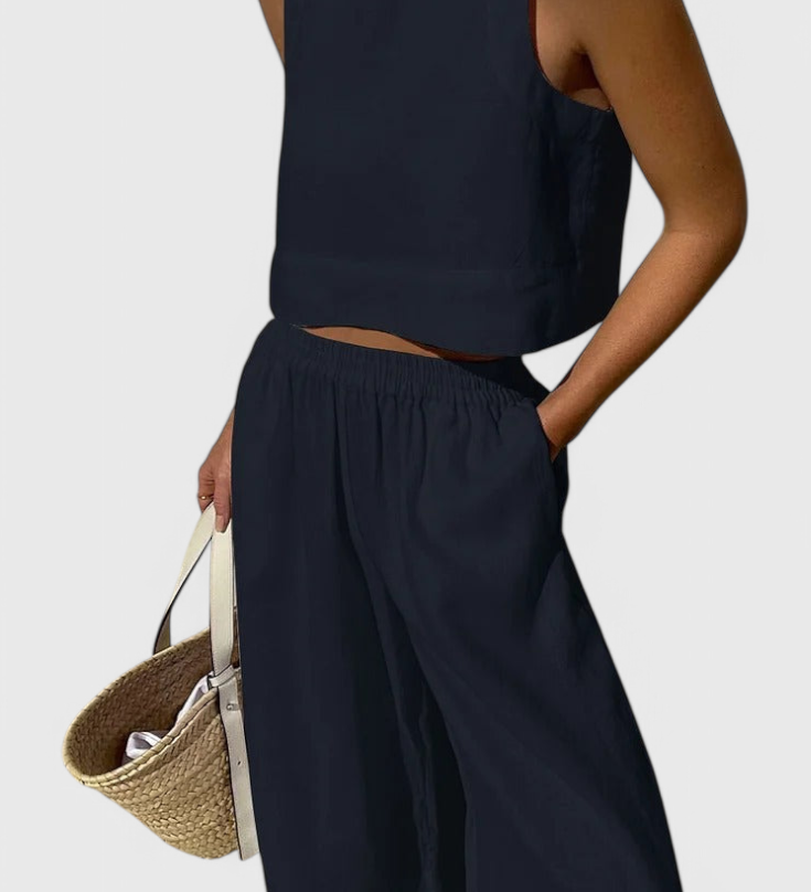 Avelina Conjunto Minimalista en Algodón y Lino Ligero