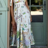Vestido Largo con Lazos y Estampado Floral de Fantasía