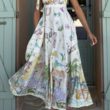 Vestido Largo con Lazos y Estampado Floral de Fantasía