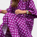 Vestido Aroa Boho con Estampado Artístico y Silueta Fluida