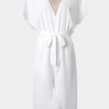 Vestido Effie White Cruzado con Escote Cut-Out y Abertura Frontal