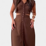 Vestido Midi Griselda con Botones y Cintura Abierta