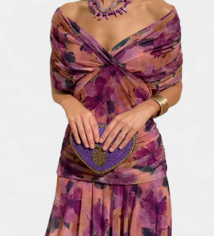 Magda™ | Vestido largo floral con escote en V
