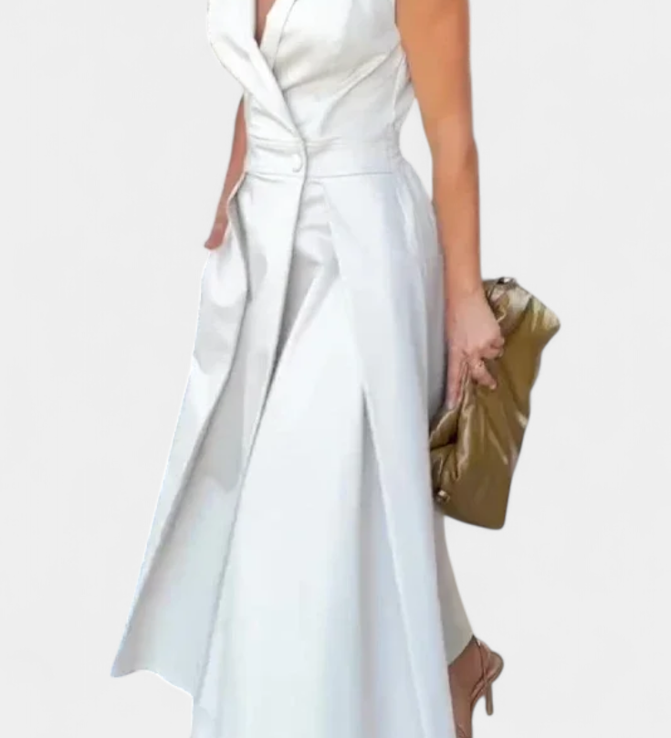Vestido Blazer Sin Mangas Beverly con Corte A y Botones