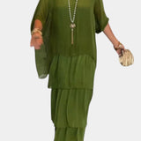 Vestido Maxi Caroline con Volantes y Mangas Murciélago