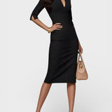 Inés™ | Vestido negro entallado de rayas finas
