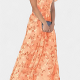 Vestido Maxi Floral Amara con Escote en V y Mangas de Volante