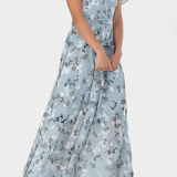Vestido Maxi Floral Amara con Escote en V y Mangas de Volante