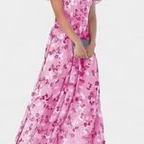 Vestido Maxi Floral Amara con Escote en V y Mangas de Volante