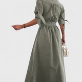 Vestido Midi Adelina de Denim con Botones y Escote en V