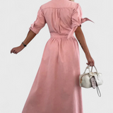 Vestido Midi Adelina de Denim con Botones y Escote en V