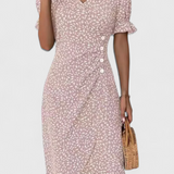 Vestido Midi Floral Joana con Escote en V y Mangas Cortas