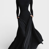 Adela™ | Vestido largo negro sofisticado