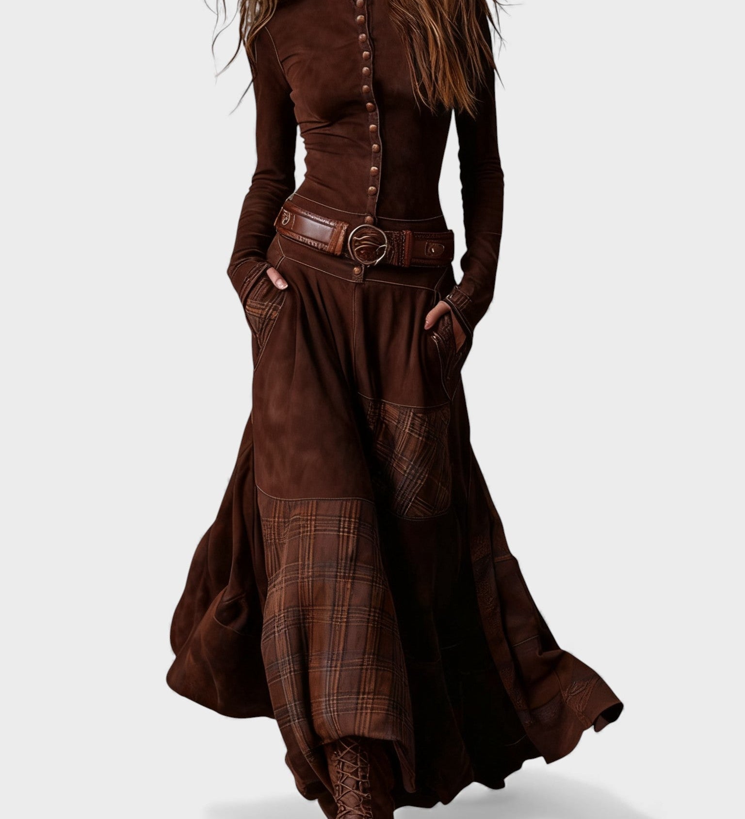 Marina™ | Vestido maxi de ante con cinturón