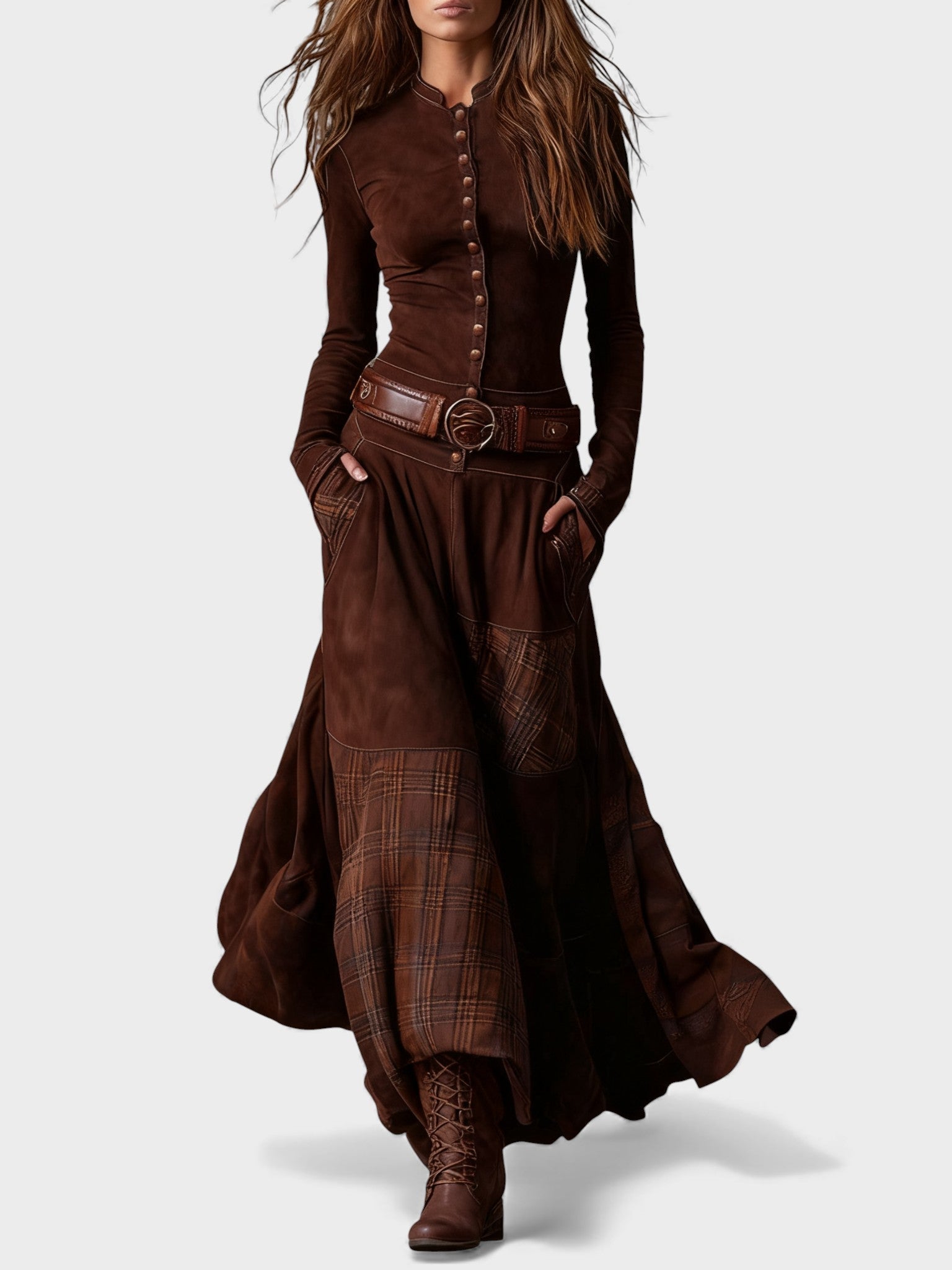 Marina™ | Vestido maxi de ante con cinturón