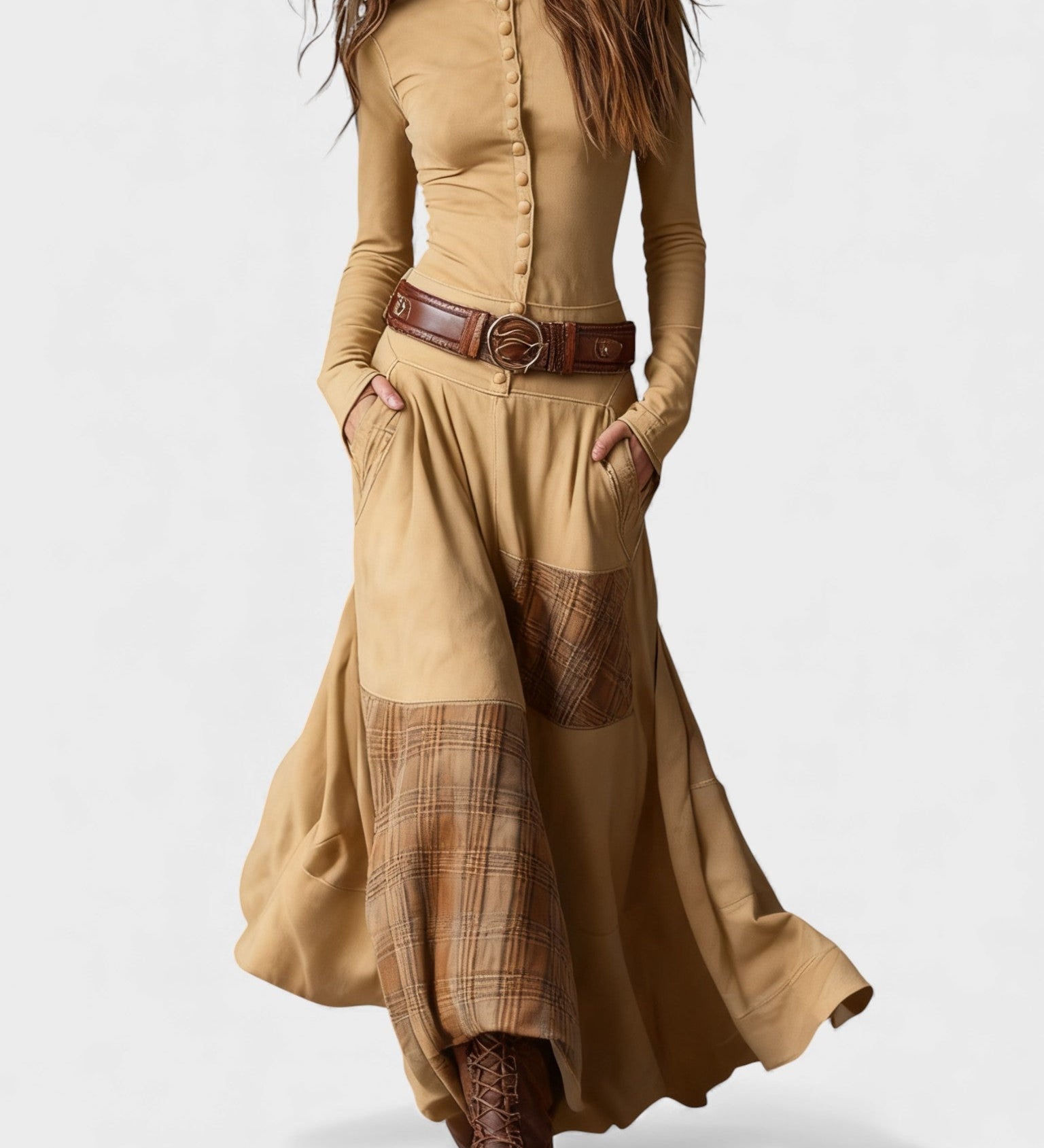 Marina™ | Vestido maxi de ante con cinturón