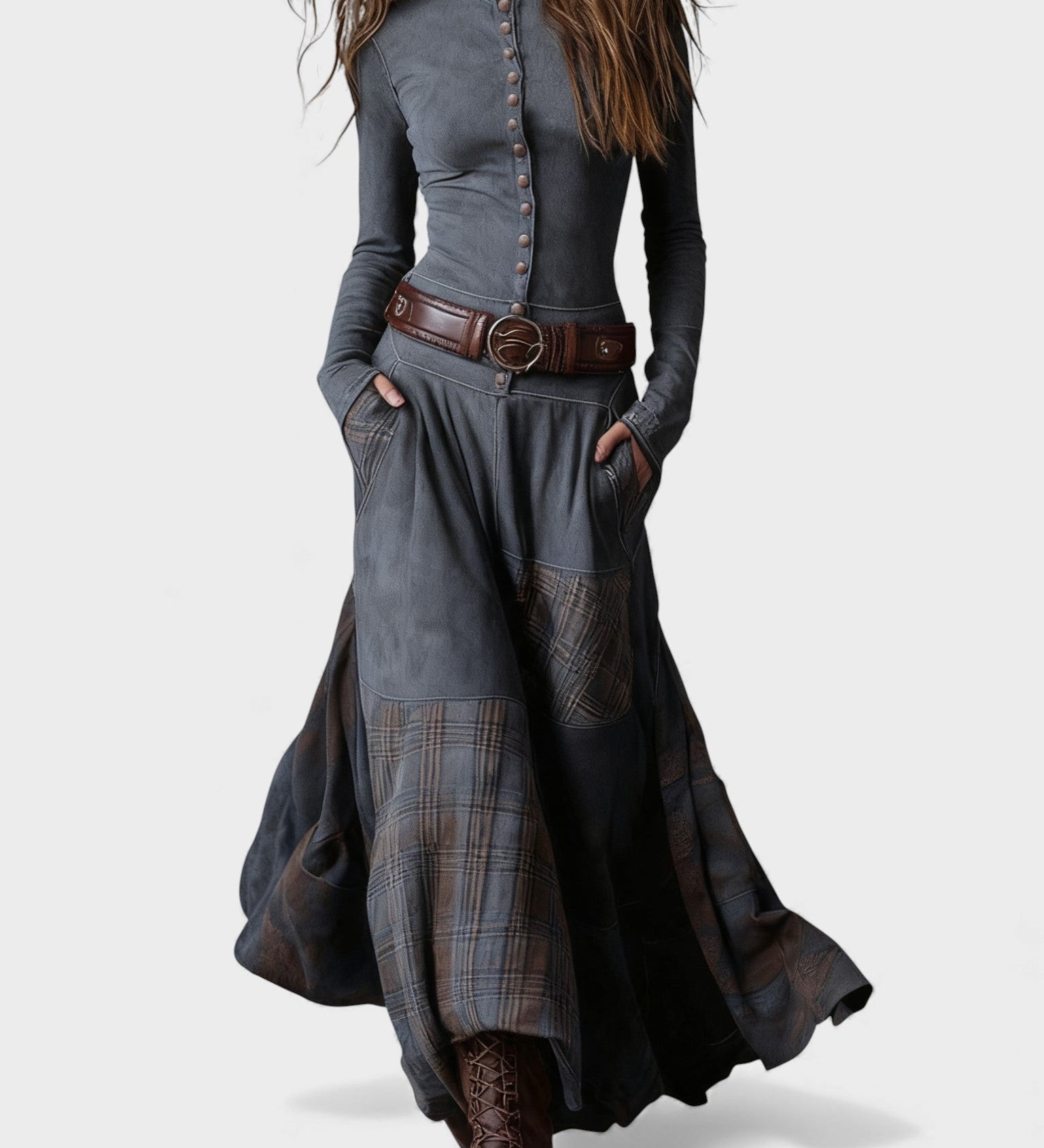 Marina™ | Vestido maxi de ante con cinturón