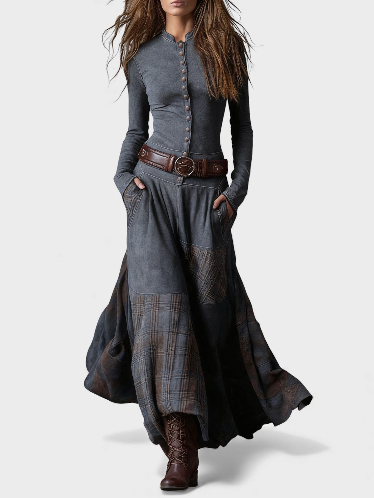 Marina™ | Vestido maxi de ante con cinturón