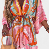 Vestido Maxi Joelle Arcoíris con Escote en V y Mangas Murciélago