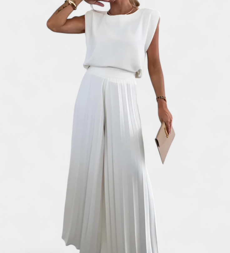 Liora Conjunto de Dos Piezas con Pantalón Plisado de Pierna Ancha