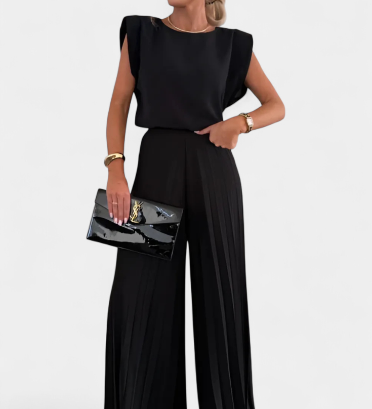 Liora Conjunto de Dos Piezas con Pantalón Plisado de Pierna Ancha