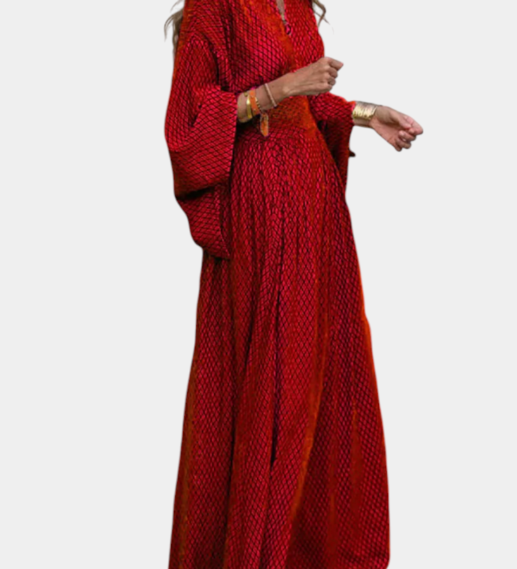 Vestido Maxi Geométrico Anelia con Escote en V