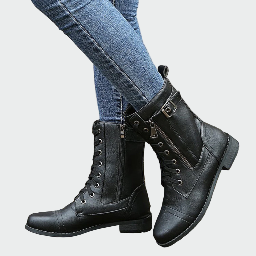 Patricia | Botas Ortopédicas de Cuero Estilo Militar para Mujer