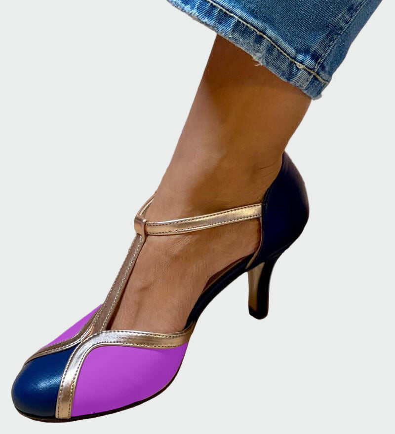 Sandalias Retro Elegantes Anna con Tacón Medio y Correa en T