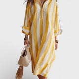 Amaia™ | Vestido midi de rayas amarillas y blancas