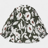 Blusa Filomena con Media Abotonadura y Mangas Abullonadas en Estampado Floral Abstracto