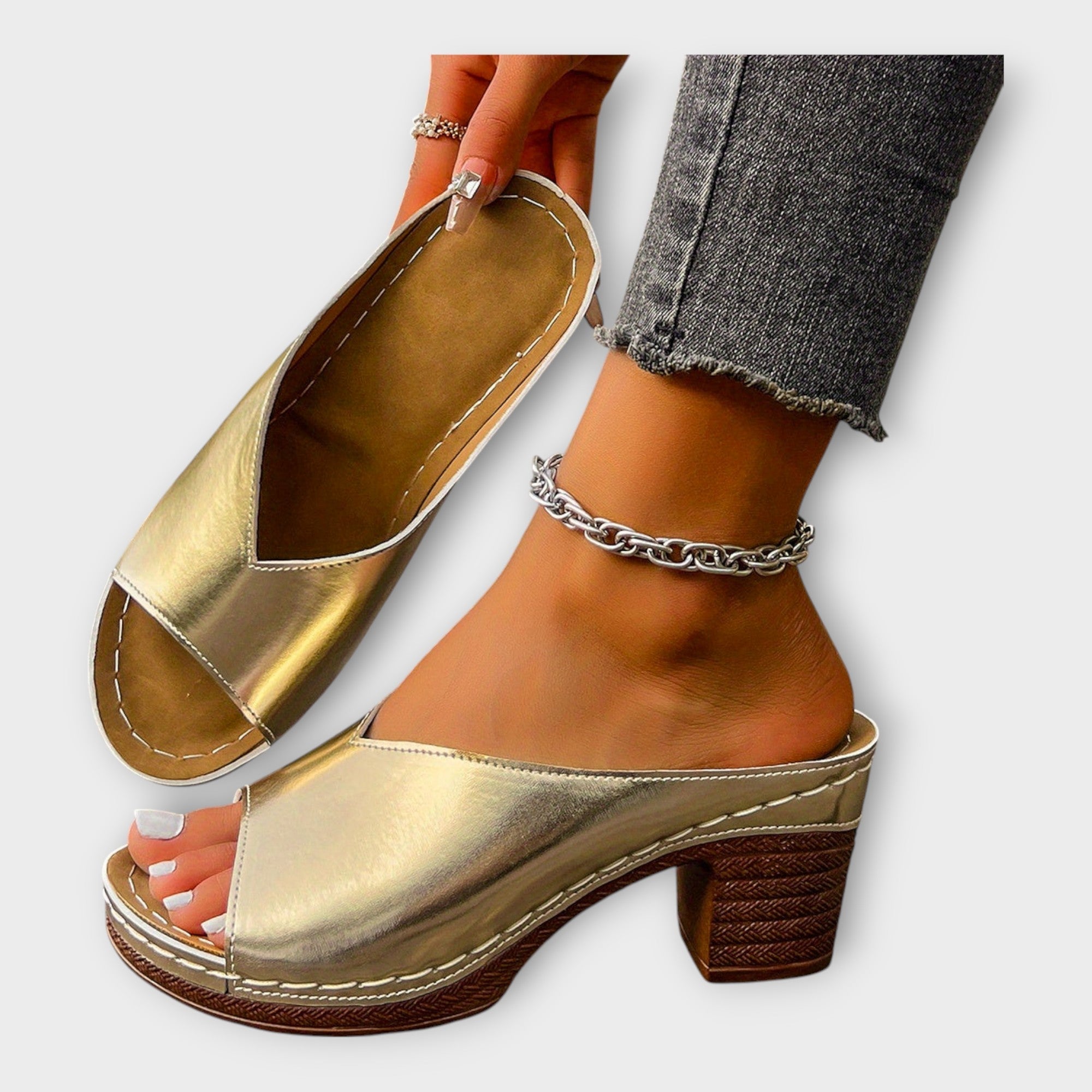 Sandalias con Tacón Grueso y Talón Descubierto