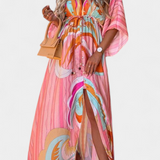 Vestido Maxi Joelle Arcoíris con Escote en V y Mangas Murciélago