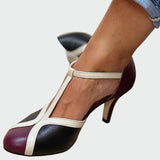 Sandalias Retro Elegantes Anna con Tacón Medio y Correa en T