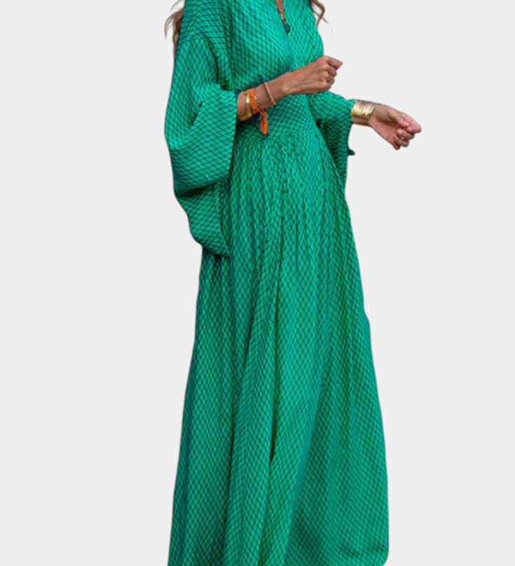 Vestido Maxi Geométrico Anelia con Escote en V