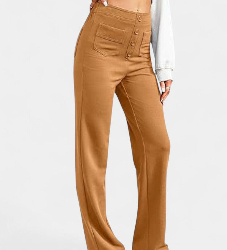 Nova Pantalones Rectos de Cintura Alta y Elasticidad