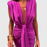 Vestido Midi Lakisha Con Pliegues y Escote Profundo
